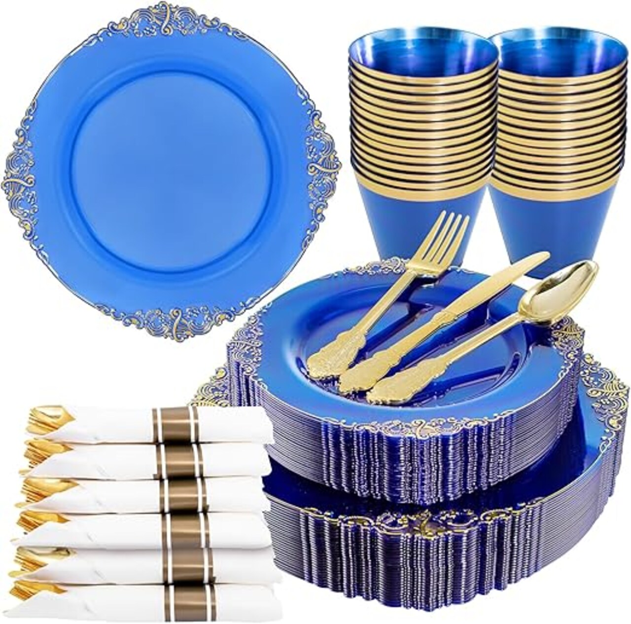 175PCS Black & Gold Disposable Dinnerware Set – Serves 25 Guests for Parties & Special Occasions
